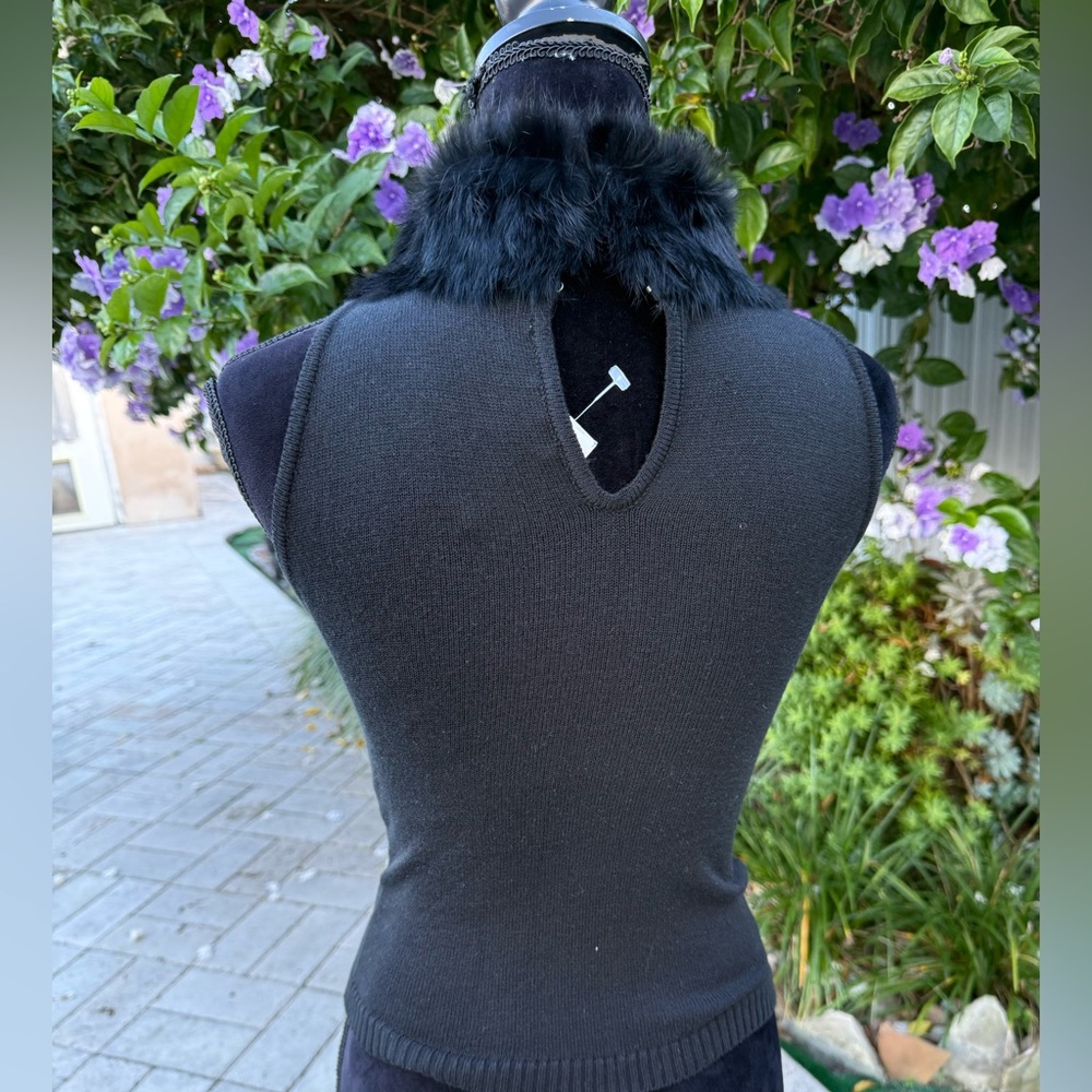 Vintage Bette Paige Black Fur-Trimmed Turtleneck Sweater - Picture 4 of 6